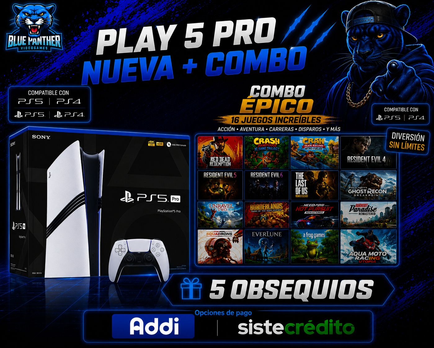 PlayStation 5 Pro -Nueva Sellada con 16 juegos y 5 Obsequios