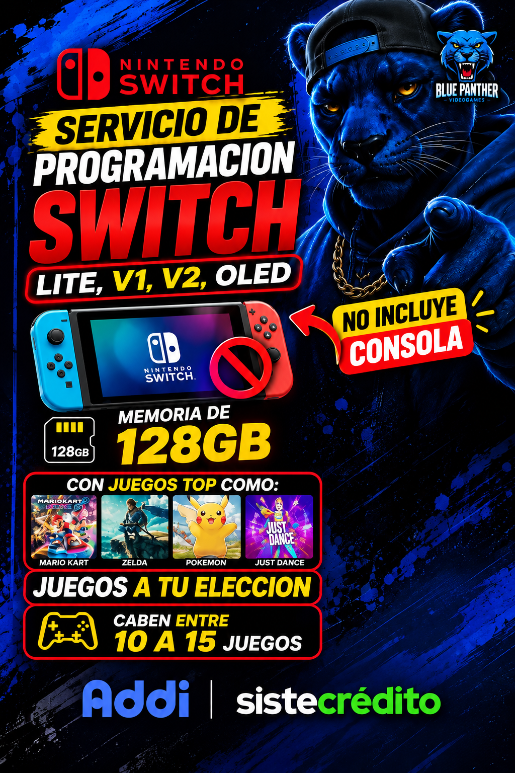 SERVICIO DE PROGRAMACIÓN NINTENDO SWITCH | LITE, V1, V2 Y OLED | 128GB ( 10 a 15 juegos) depende del peso de los juegos| SIN CONSOLA