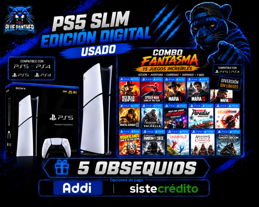 PS5 Slim Edición Digital Usada + 15 Juegos Digitales + 5 Obsequios