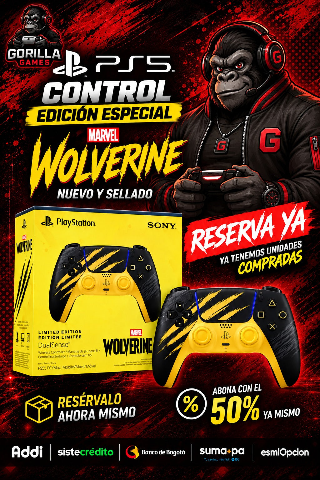 RESERVA Control PS5 DualSense Marvel Wolverine Edición Especial – Color Amarillo y Negro