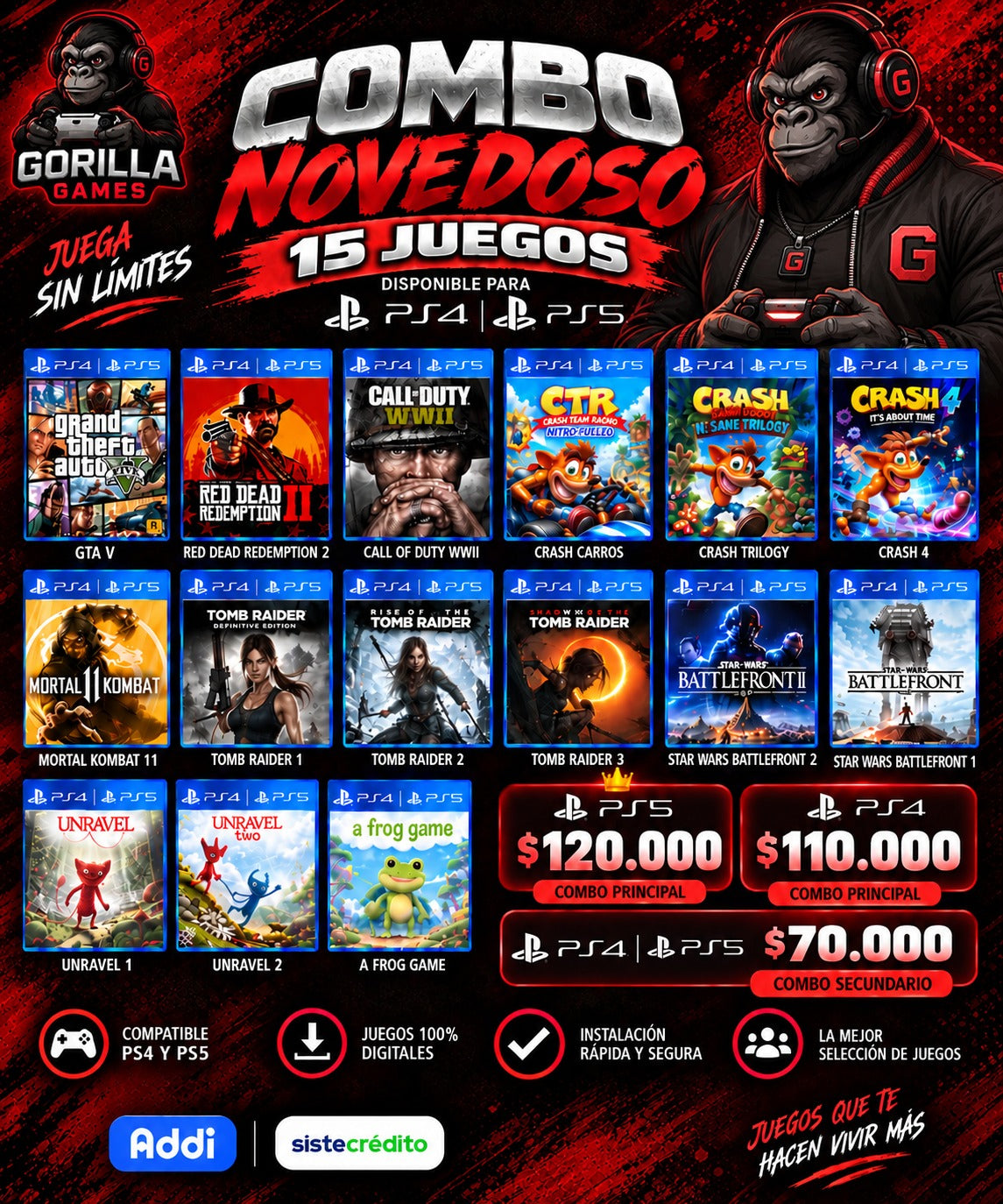 Combo Novedoso 15 juegos principal Ps5 ( más info en la descripción)