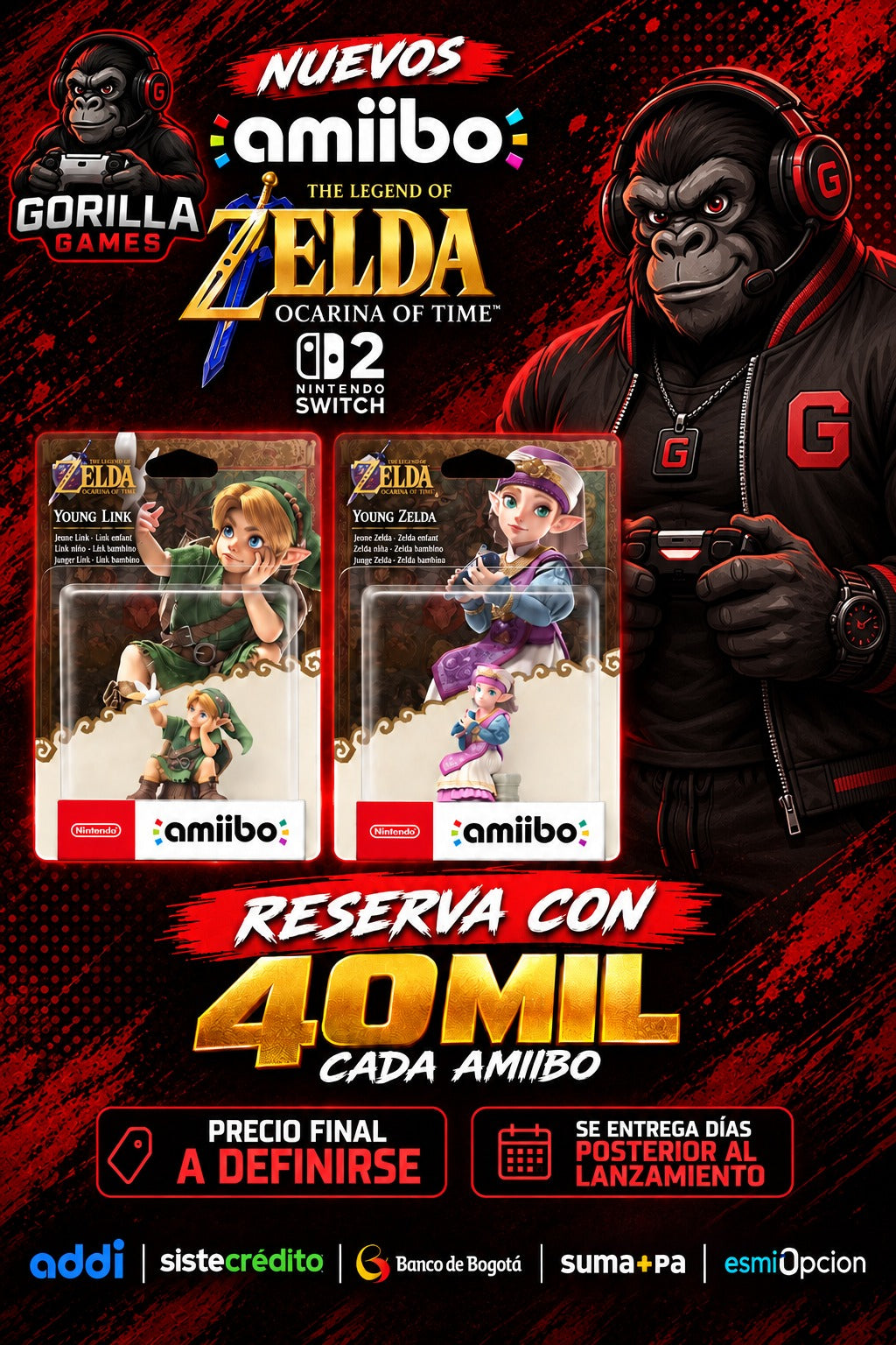 Reserva : Amiibo The Legend of Zelda: Ocarina of Time – Young Link / Young Zelda – Nintendo Switch 2 ( Más info leer descripción)