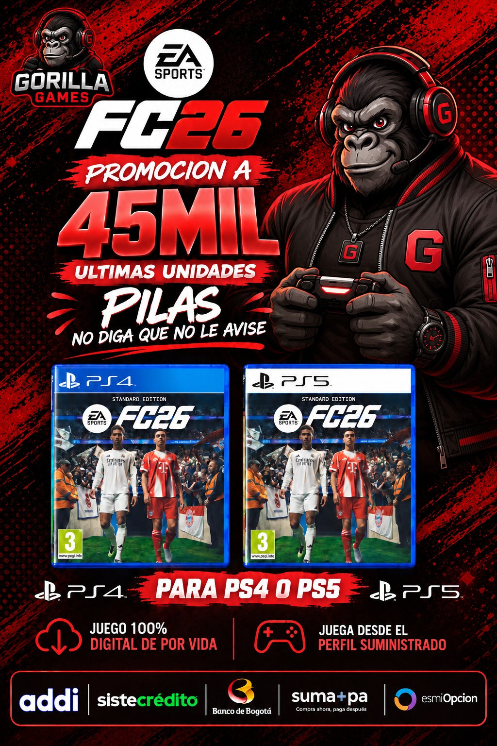 FC26 JUEGO DIGITAL CUENTA SECUNDARIA PS4-PS5 (HASTA AGOTAR EXISTENCIA)