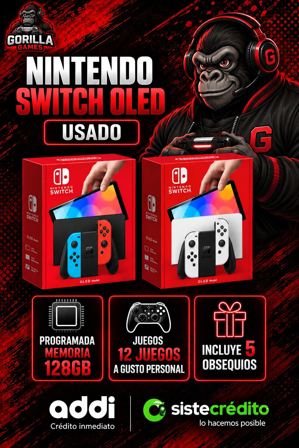 Nintendo Switch Oled Usada Programada con memoria de 128gb ( con juegos) y 5 obsequios