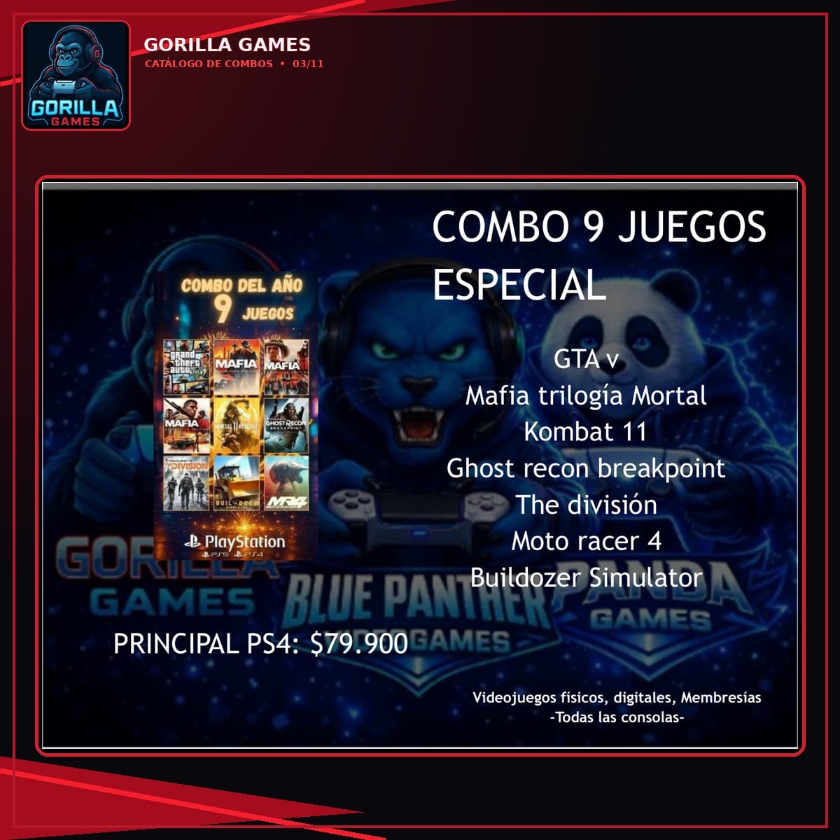 Combo 9 Juegos Especial Digital PS4