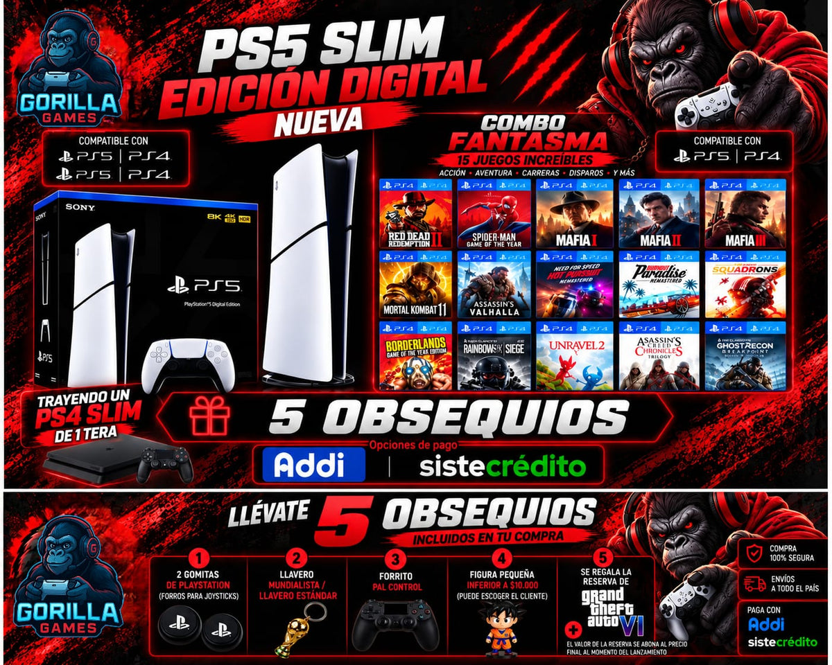 PS5 Slim Digital NUEVA + 15 Juegos + 5 Obsequios | PRECIO CON RETOMA: Entregas tu PS4 de 1 TB + Pagas $2.010.000