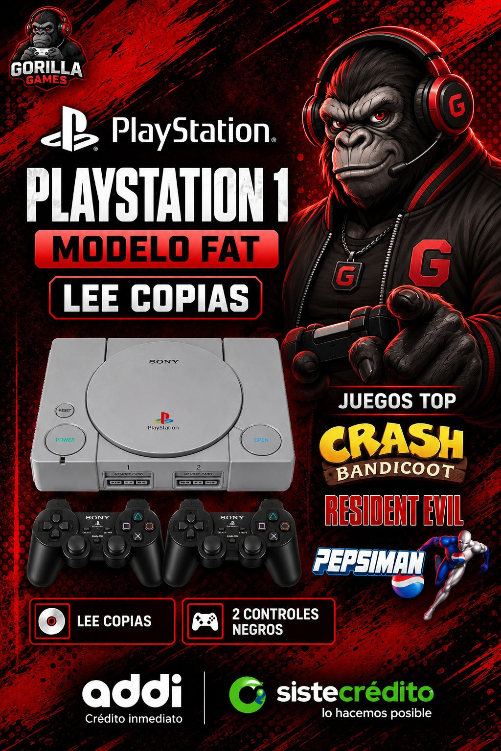 Playstation 1 Fat con 2 Controles 3 Juegos