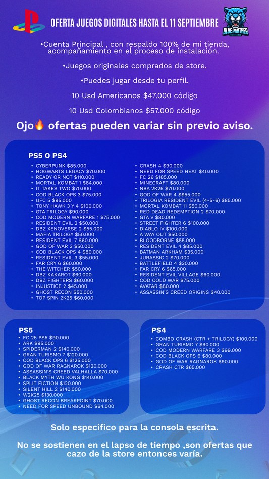 Juegos digitales PS4 - PS5 desde 50.000