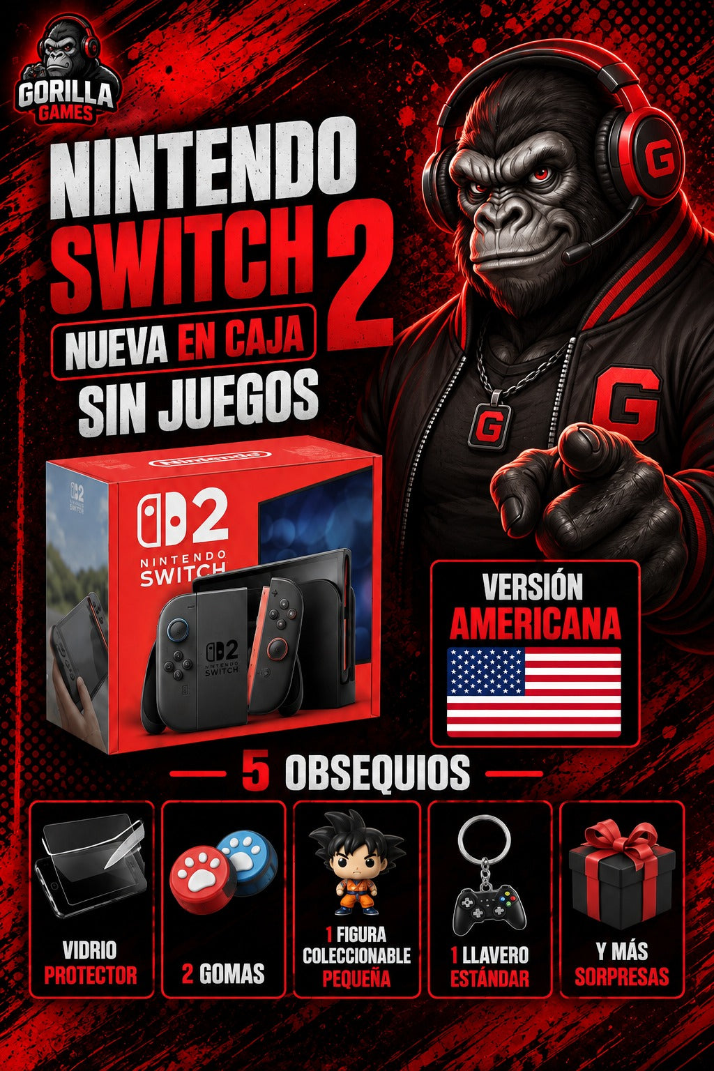 Nintendo Switch 2 Nueva En Caja Sin Juegos con 5 obsequios - Versión Americana