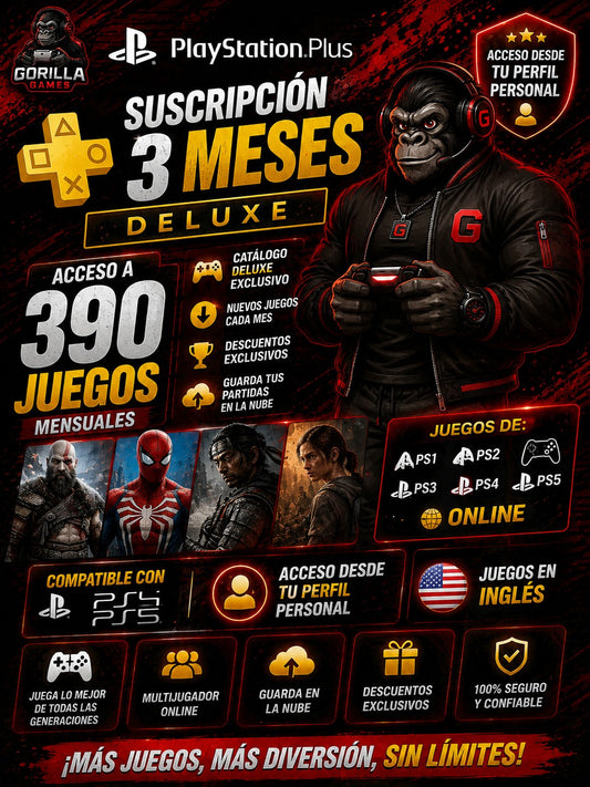GG PlayStation Plus 3 meses Deluxe -390 Juegos + Online | PS4 y Ps5