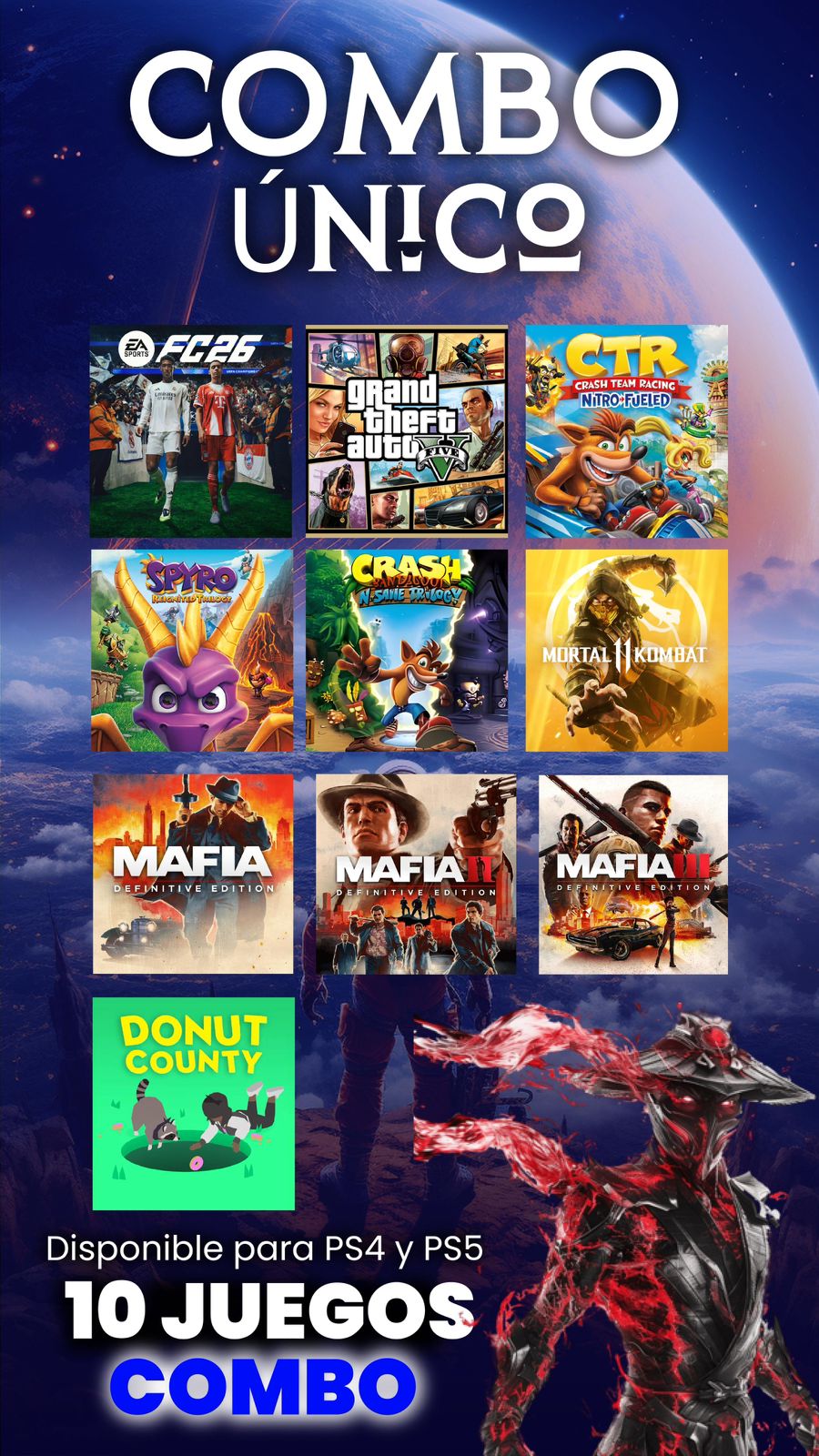 COMBO FC+GTA+CRASH (10 JUEGOS DIGITALES PS4 $ 120.000- PS5 $170.000)