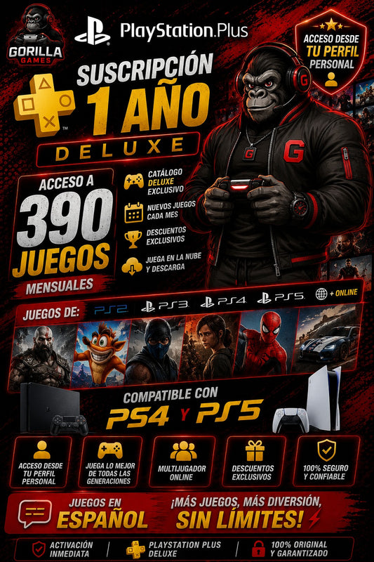 Playstation Plus 1 Año Deluxe-390 Juegos + Online| PS4 y PS5 Juegos Español